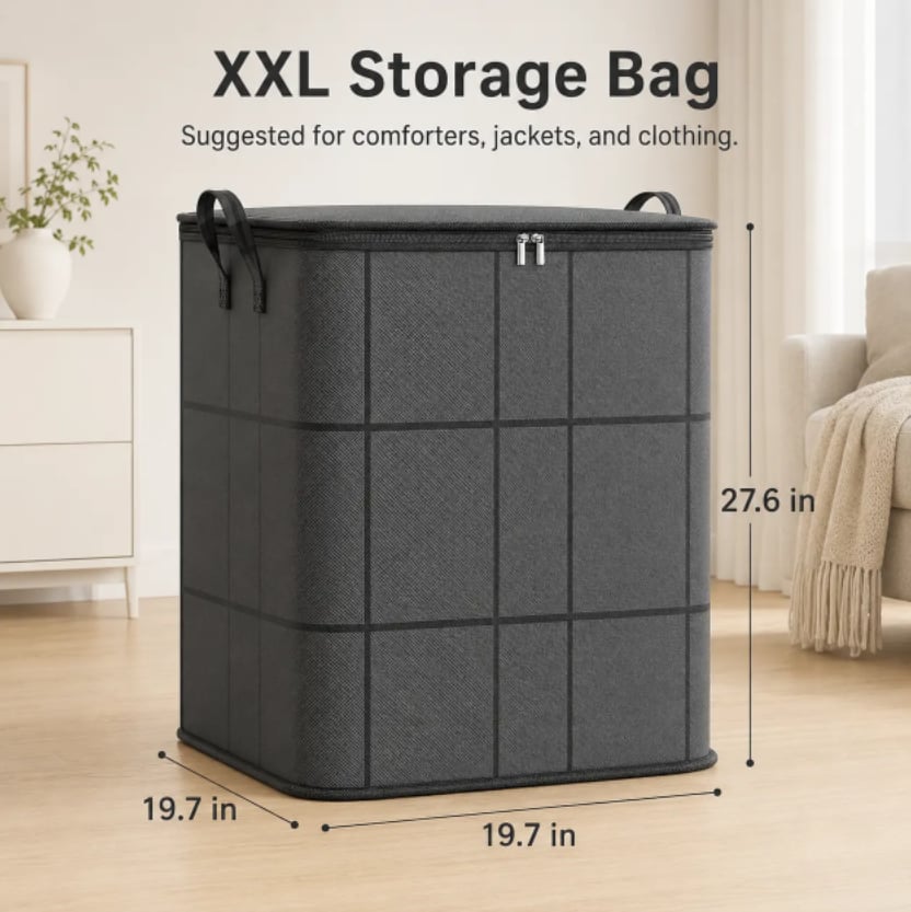 Spacious Moving Storage Bin – Large Capacity Zippered Fabric Organizer for Bedding & Clothes