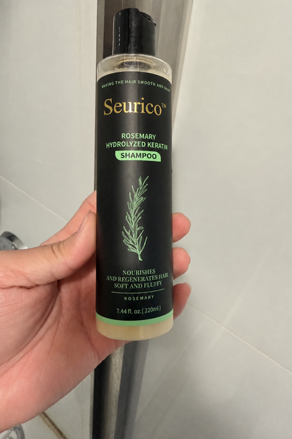 Close-up customer photo of Seurico shampoo bottle