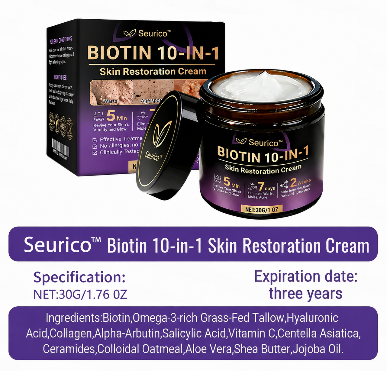 ✨ Seurico™ 10-in-1 Biotin Skin Restoration Cream | Made in USA 🇺🇸