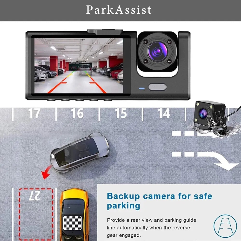 Seurico™ Drei-Kanal Dash Cam mit IR Nachtsicht und G-Sensor